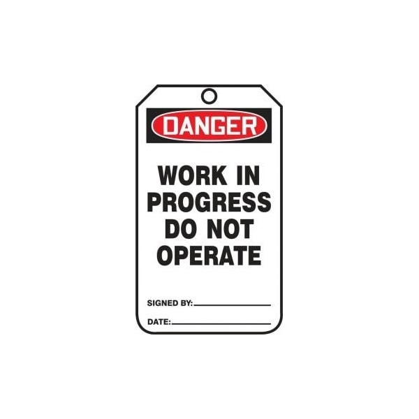 Accuform Safety Tags, DANGER WORK IN PROGRESS DO NOT OPERATE, 5.75in x 3.25in, RP-Plastic, 25PK MDT012PTP - main